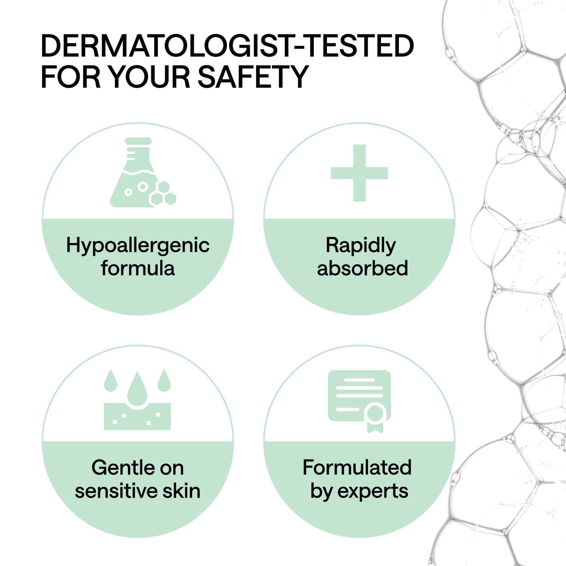 Infographic highlighting benefits of Magnesium Spray: hypoallergenic, rapid absorption, gentle on skin, formulated by experts.
